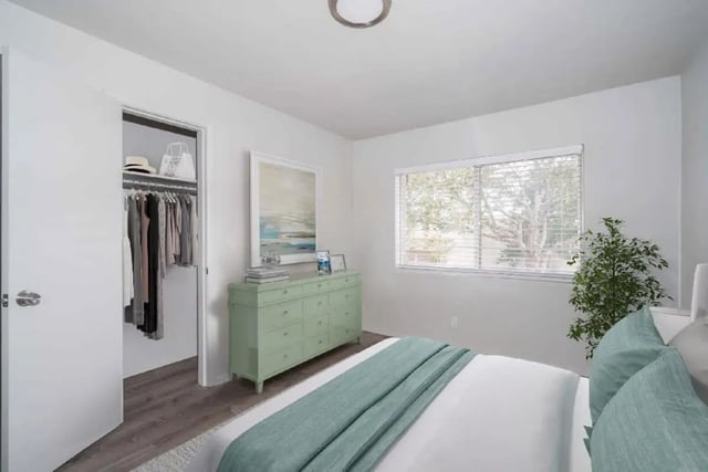 Open closet green dresser window bedroom at Newport Square Apartments in Colorado Springs Student Accommodation