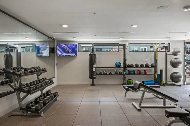 Dumbbells boxing bag bench weights gym at RYE SoBo in Denver Student Accommodation