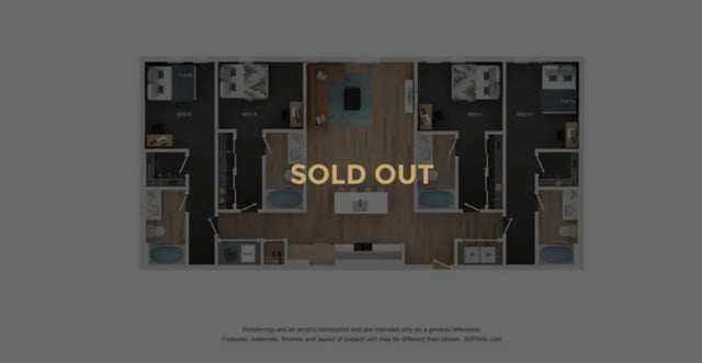 Four bedrooms living area kitchen floor plan at Lumen on Ninth in Columbus Student Accommodation