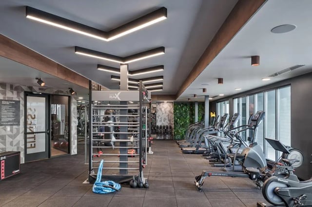 Gym equipment treadmills rowers and weights gym at Lumen on Ninth in Columbus Student Accommodation