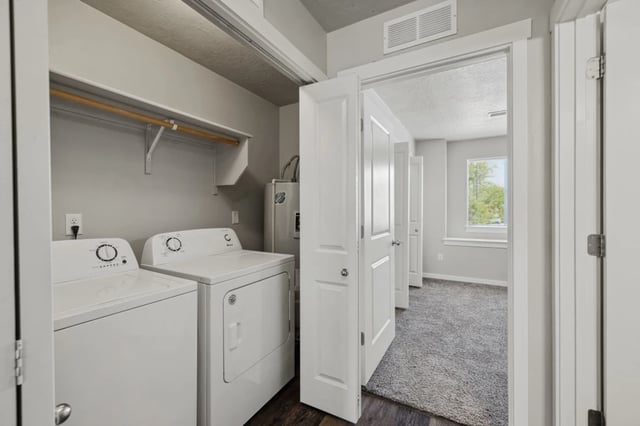 Washer dryer and water heater laundry area at Ridgecrest Commons in Nampa Student Accommodation