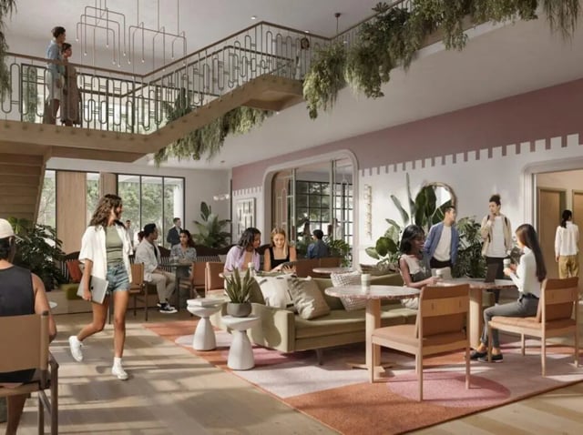 People relaxing in a communal lounge area at Rambler Atlanta in Atlanta Student Accommodation
