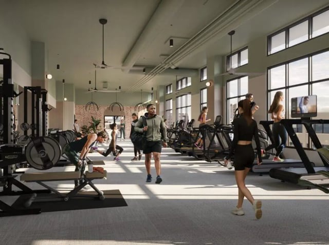 People exercising on treadmills weight machines gym at Rambler Atlanta in Atlanta Student Accommodation