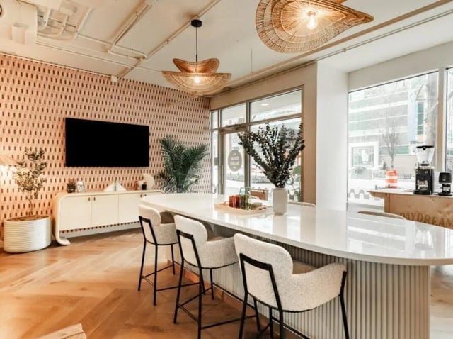 Bar with stools and coffee machine communal area at Rambler Atlanta in Atlanta Student Accommodation