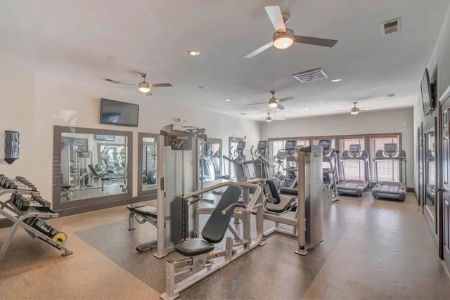 Weight rack treadmills and exercise machines Fitness area at The Reserve in Carrollton Student Accommodation