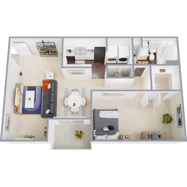 Floor plan with living dining kitchen bedroom bathroom at Villas De Las Colinas 3 in Atlanta Student Accommodation