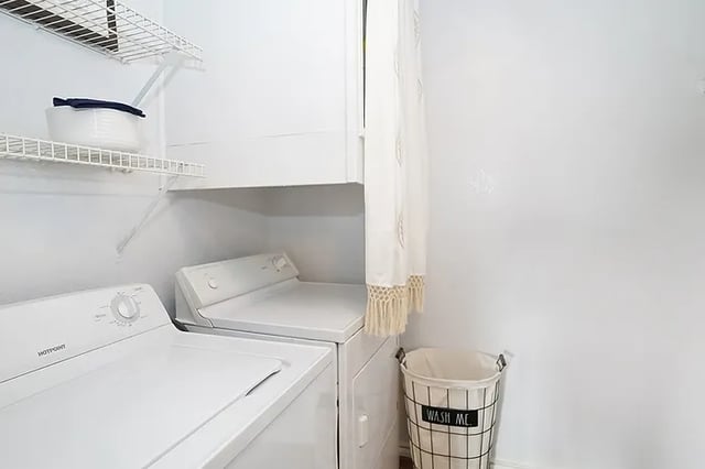 Washer dryer shelf and basket laundry room at The Leonard Denton in Denton Student Accommodation