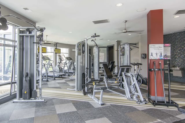 Gym equipment including treadmills and weight machines gym at The James Apartments Richmond in Richmond Student Accommodation