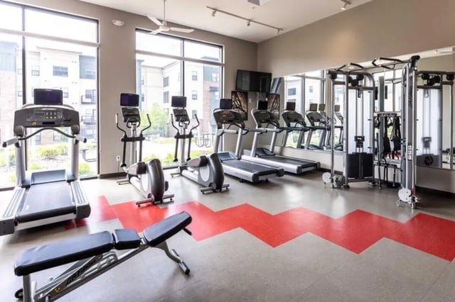 Treadmills ellipticals weight machines and bench gym at University Edge YSU in Youngstown Student Accommodation
