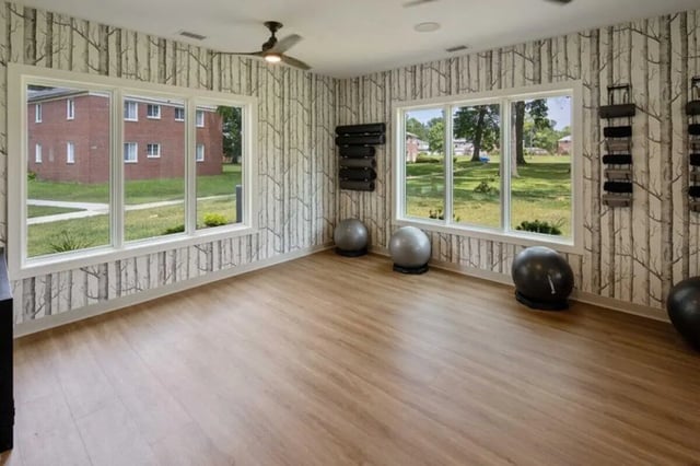 Yoga balls and mats in gym area at The Flats at Douglas in Toledo Student Accommodation