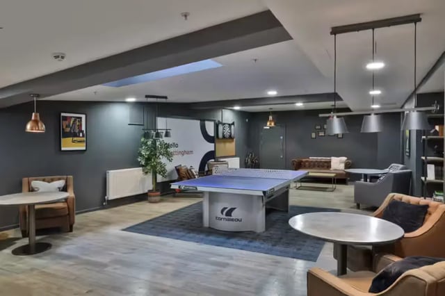 Ping pong table sofa chairs lounge area at The Frontage in Nottingham Student Accommodation