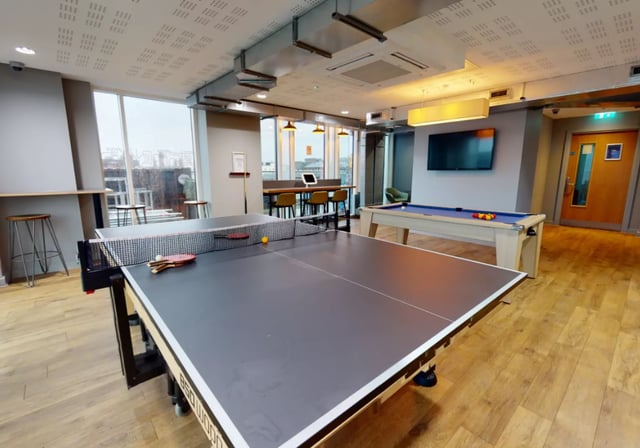 Ping pong table and pool table recreation room at iQ Elgin Place in Glasgow Student Accommodation