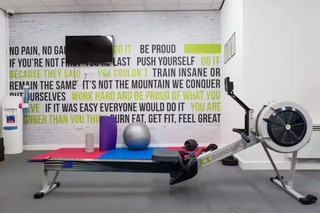 Rowing machine with fitness equipment gym area at St Lawrence House in Bristol Student Accommodation