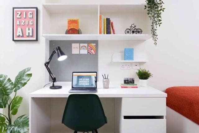 Desk with laptop and chair study area at Culver House in Bristol Student Accommodation