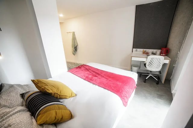 Bed desk chair kettle rug Bedroom at AXO Paradise Student Village in Coventry Student Accommodation