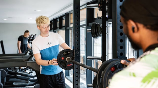 Weight rack and treadmills gym interior at The Pinnacles in Sheffield Student Accommodation