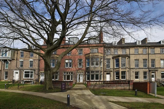 Terraced student houses with bay windows exterior at Claremont Place in Newcastle Upon Tyne Student Accommodation