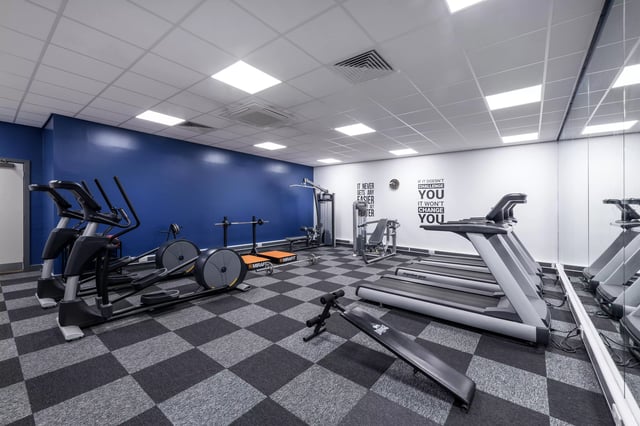 Treadmills elliptical weight bench gym fitness area at Hope Street in Liverpool Student Accommodation