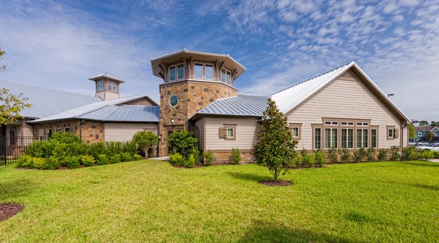Modern student housing building with stone accents exterior at The Retreat West in Orlando Student Accommodation
