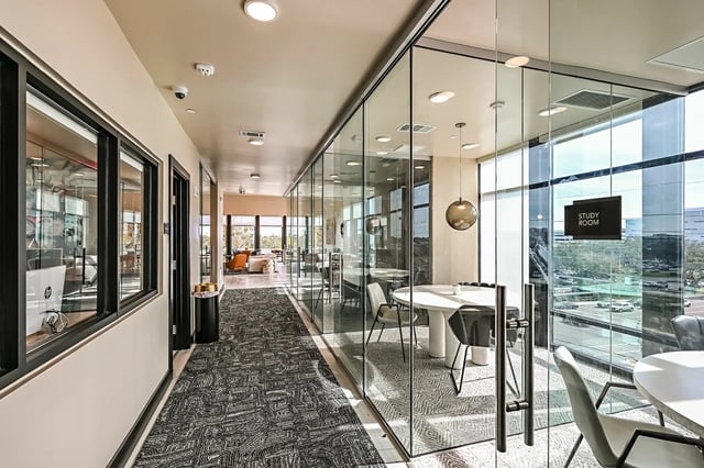 Glass study room with round table and chairs study room at Park Place Tampa in Tampa Student Accommodation