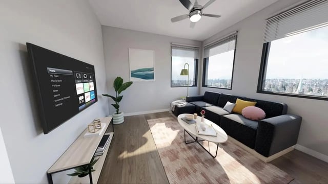 Television couch and coffee table living room at Nine31 in Gainesville Student Accommodation