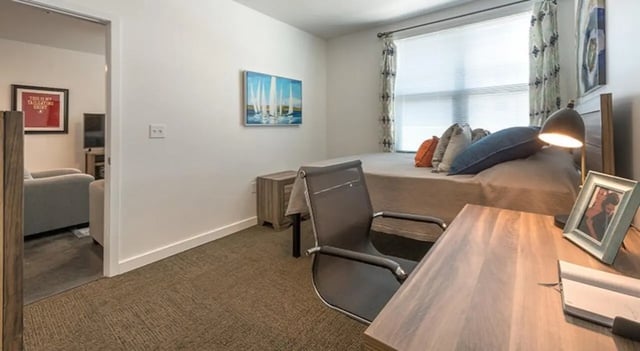 Bed desk chair and painting bedroom at FSU Collegetown in Tallahassee Student Accommodation