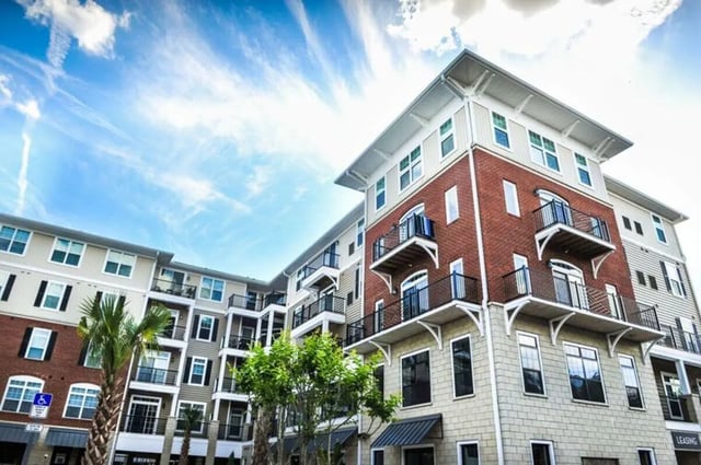 Apartment building with balconies and windows exterior at The Flats at 4200 in Tampa Student Accommodation