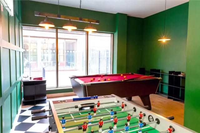 Foosball table pool table and checker floor game room at Bankside Student Living - Guildford in Guildford Student Accommodation
