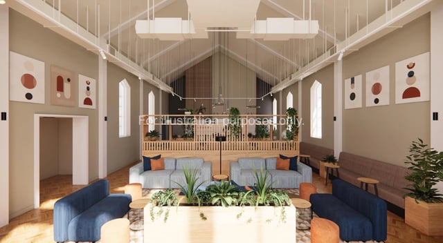 Sofas plants modern art contemporary living room at St Gabriels in Manchester Student Accommodation