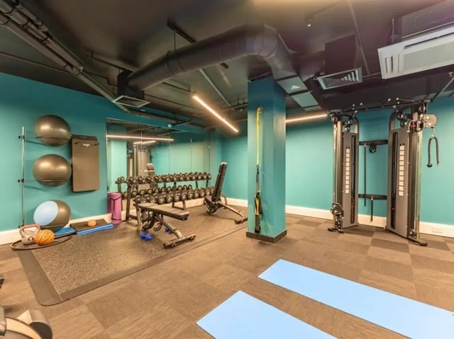 Dumbbells weights machines yoga mats fitness gym at Crown House Brighton in Brighton Student Accommodation