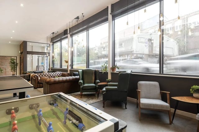 Chesterfield sofas foosball table common area at Stepney Yard in Newcastle Upon Tyne Student Accommodation