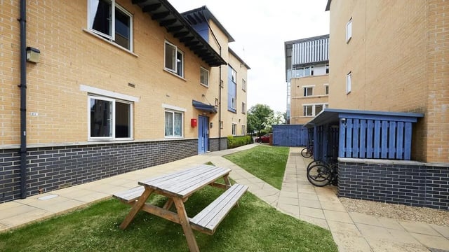 Picnic table and bike racks exterior at Collegiate Shaftesbury Hall in Cheltenham Student Accommodation