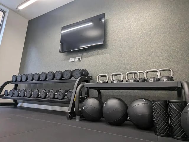 Dumbbell racks kettlebells medicine balls gym Image type at Depot Point in London Student Accommodation