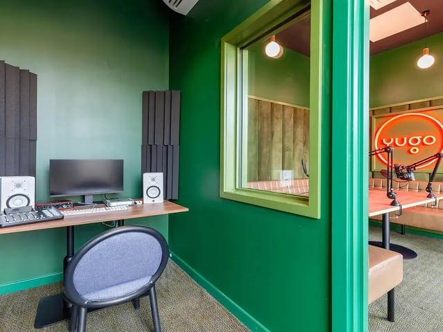 Desk computer speakers soundproofing chair recording studio at Yugo St. Crispin's House in Norwich Student Accommodation