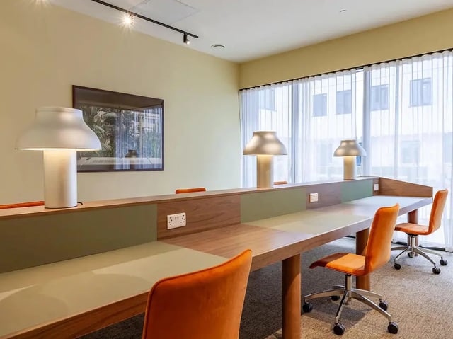 Desk lamps chairs and sockets study area at Yugo St. Crispin's House in Norwich Student Accommodation