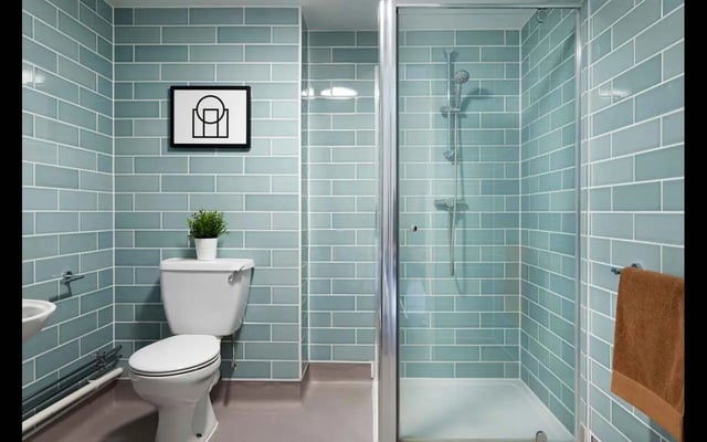 Toilet sink shower with towels Bathroom at Hampton Square in Southampton Student Accommodation