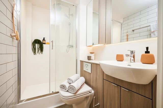 Toilet shower sink and vanity bathroom at Vita Student St.Albans in Leeds Student Accommodation