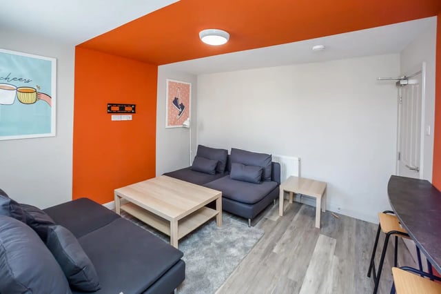 Dark sofas coffee table in a student living room at Humber Portfolio in Hull Student Accommodation