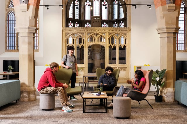 Students relaxing in ornate communal living room at St Vincents Place in Sheffield Student Accommodation