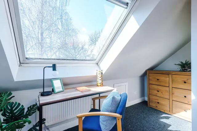 Desk chair plant dresser and skylight study area at Chancellor's Court in Manchester Student Accommodation