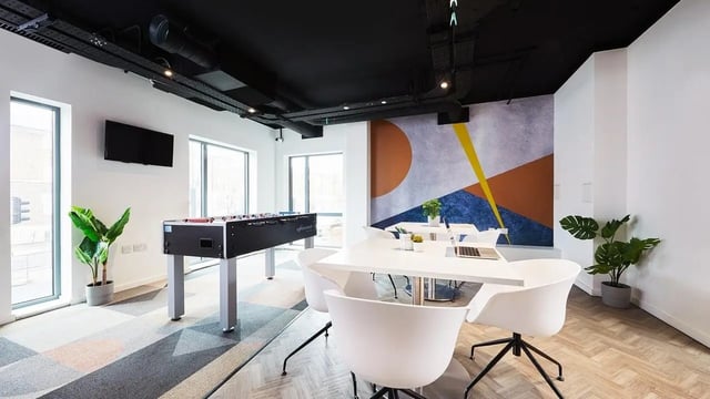 Foosball table and white study table playing area at Granary Studios in Chester Student Accommodation