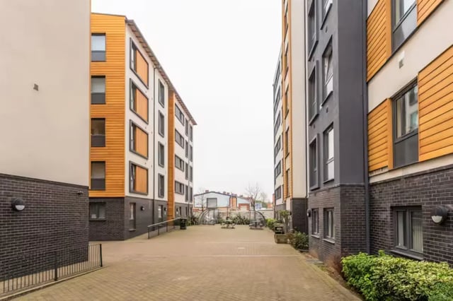 Modern student accommodation buildings with courtyard exterior at Brookland Road in Leicester Student Accommodation
