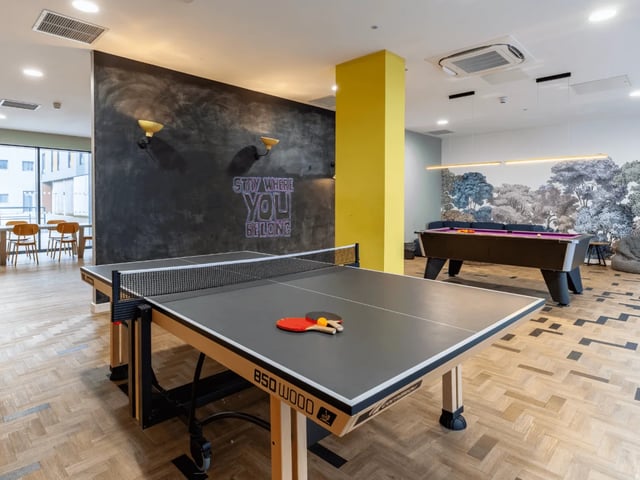 Ping pong table and pool table playing area at The Oldway Centre in Swansea Student Accommodation