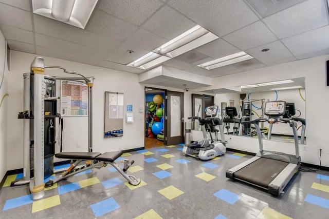 Weight machines treadmills elliptical and yoga balls gym at Cerca in San Diego Student Accommodation