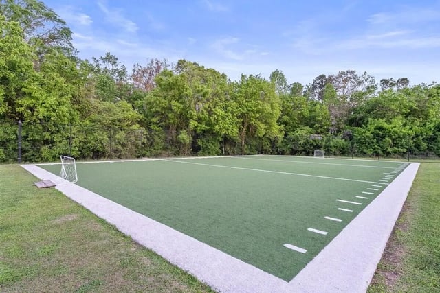 Turf field with goal and markings playing area exterior at Cabana Beach Gainesville in Gainesville Student Accommodation