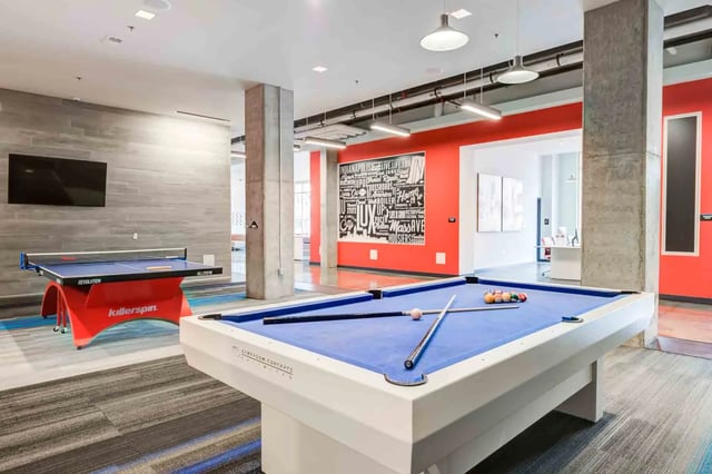 Pool table and ping pong table playing area at LUX on Capitol in Indianapolis Student Accommodation