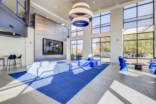 Modern lounge with modular sofas and chairs Living room at Ion Baton Rouge in Baton Rouge Student Accommodation