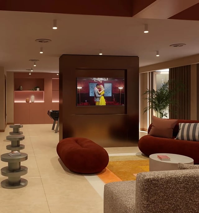 Modern living area with TV and couches living room at Threadworks in Leeds Student Accommodation