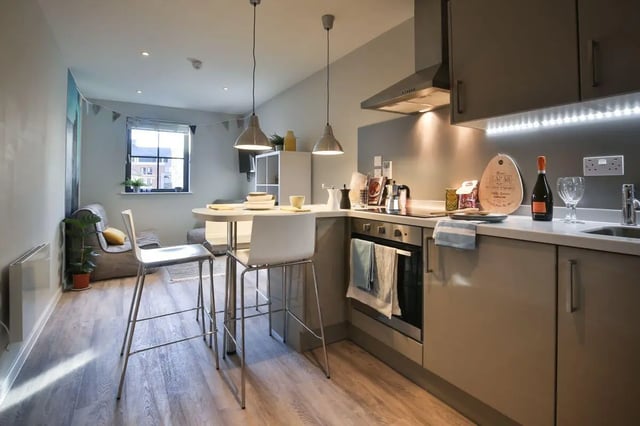 Modern kitchen with dining area and living space kitchen at Percy's Place in York Student Accommodation