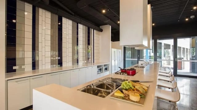 Modern kitchen with island food and stools kitchen at UniLodge Victoria University in Melbourne Student Accommodation